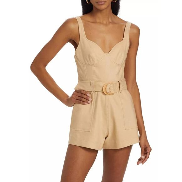 NWT Simkhai in Natural Sleeveless Kai Linen Blend Belted Bustier Romper Womens 2 - Picture 1 of 9
